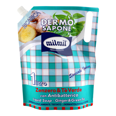 MILMIL SAPONE LIQUIDO BUSTA LT.1 ANTIBATTERICO ZENZERO/THE'V