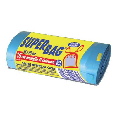 Sacchi nettezza urbana con prestrappo e filo in PP, 30 litri, 55 x 70 cm,  Spessore 10 micron, Polietilene, Nero (rotolo 20 sacchi) - Sacchi  Immondizia