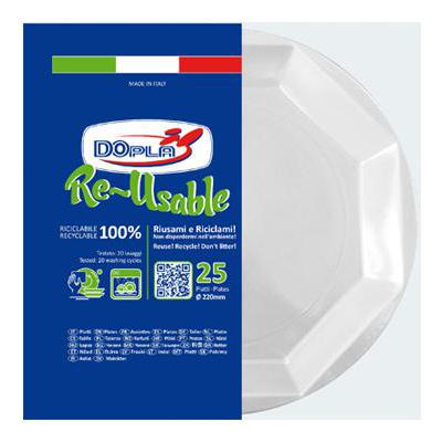 DOPLA REUSABLE PIATTO FONDO OTTAGONALE X25 BIANCO 100% RICIC