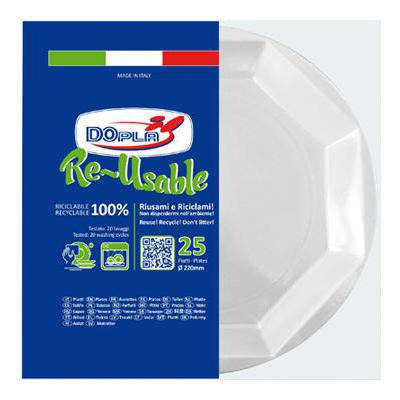 DOPLA REUSABLE PIATTO PIANO OTTAGONALE X25 BIANCO RICICLABIL