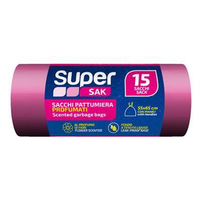 SUPERSAK SACCHI RIFIUTI ROSA PROFUMATO FIORI CON  MANICI CM.