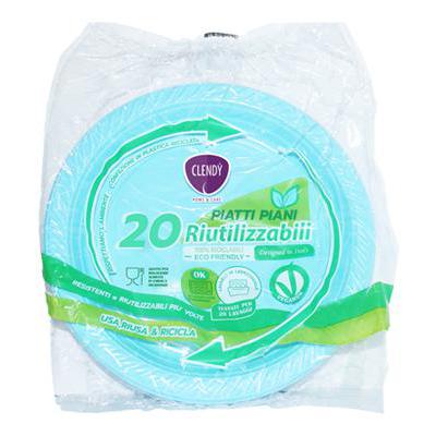 CLENDY PIATTI PIANI RIUTILIZZABILI AZZURRI X 20 PZ