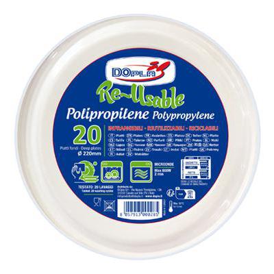 DOPLA REUSABLE PIATTI FONDI D220 BIANCO X20