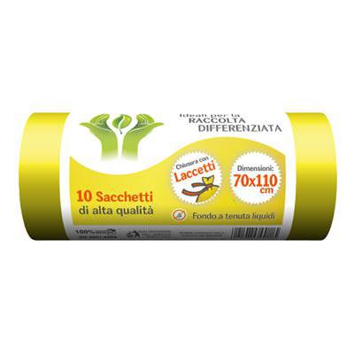 SACCO RACCOLTA DIFFERENZIATA GIALLO CM.70X110 10PZ CON LACCE